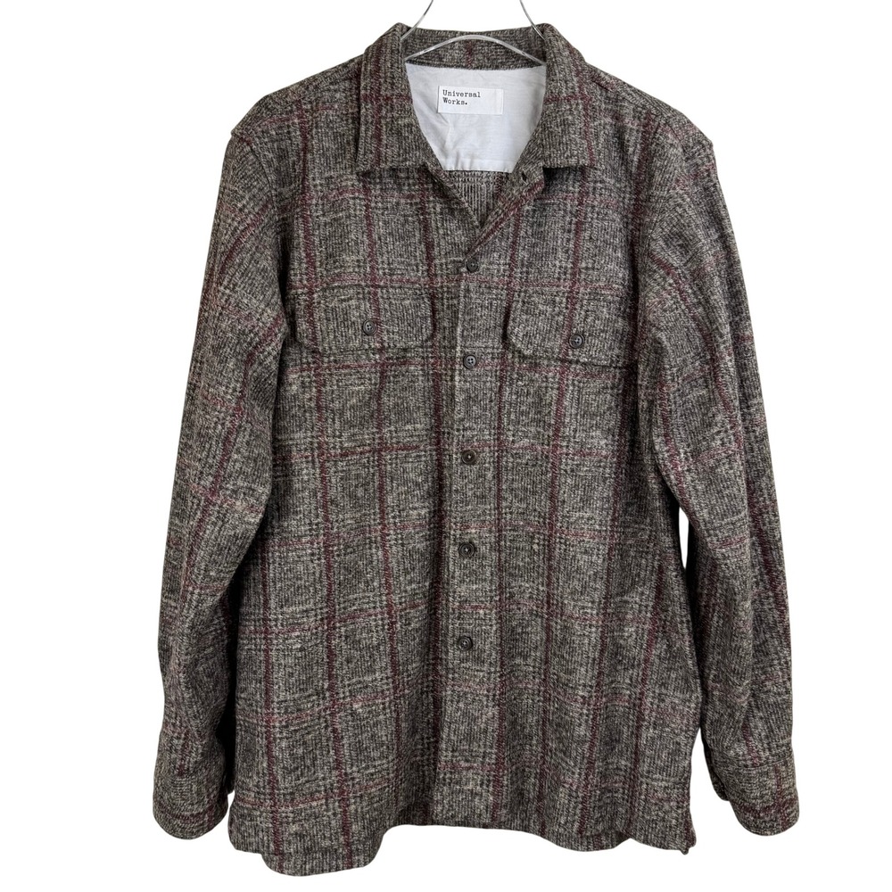 Universal Works FLEECE Plaid Wool Button Up Jacket Men LARGE‎ UTILITY GARAGE
